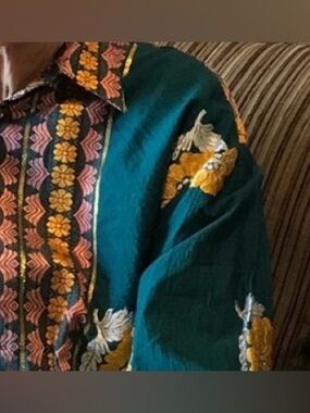 Embroidered Teal Floral Button-Up Blouse